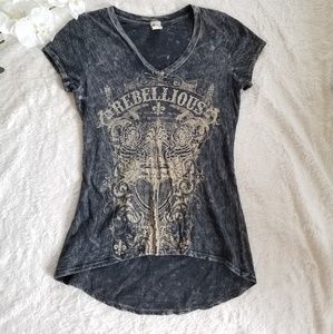 Rhinestone High Low V Neck